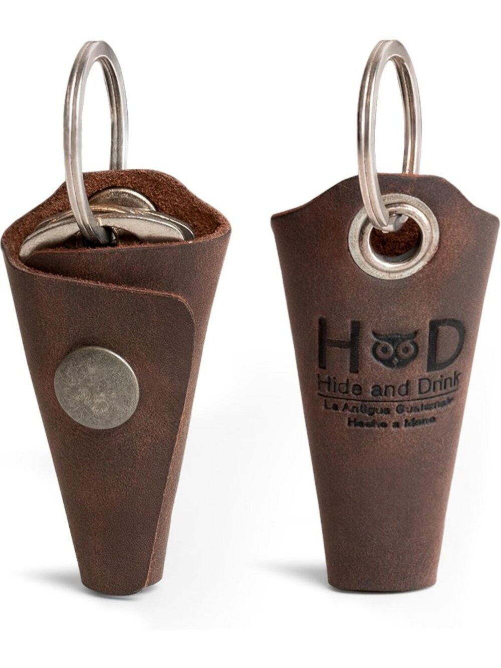 Full Grain Leather Keychain Organizer with Snap Closure & Silencer Sleeve for